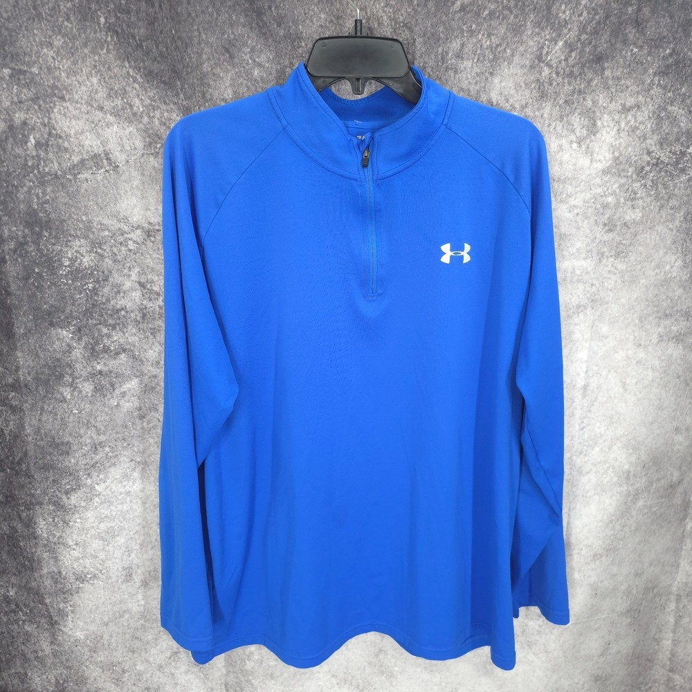 Under Armour Shirt Men XL Blue Heat Gear Tech 2.0 Quarter Zip Pullover